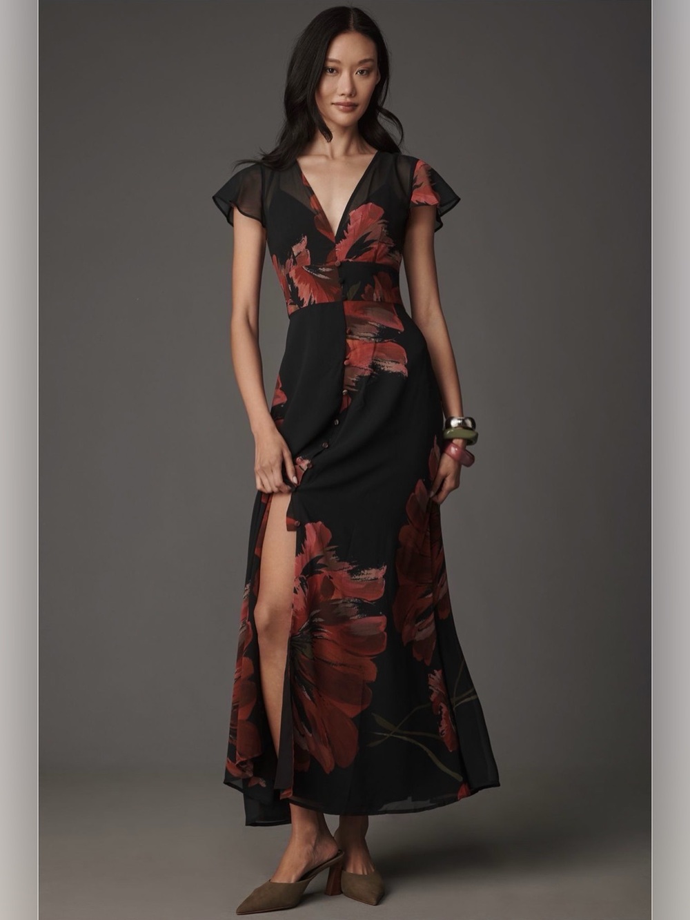 Anthropologie Hutch Nia Short-Sleeve V-Neck Maxi Dress NWT